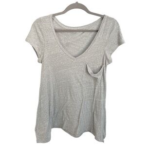Anthropologie Pure+Good V-Neck Swingy Pocket Tee | Marled Grey | Medium